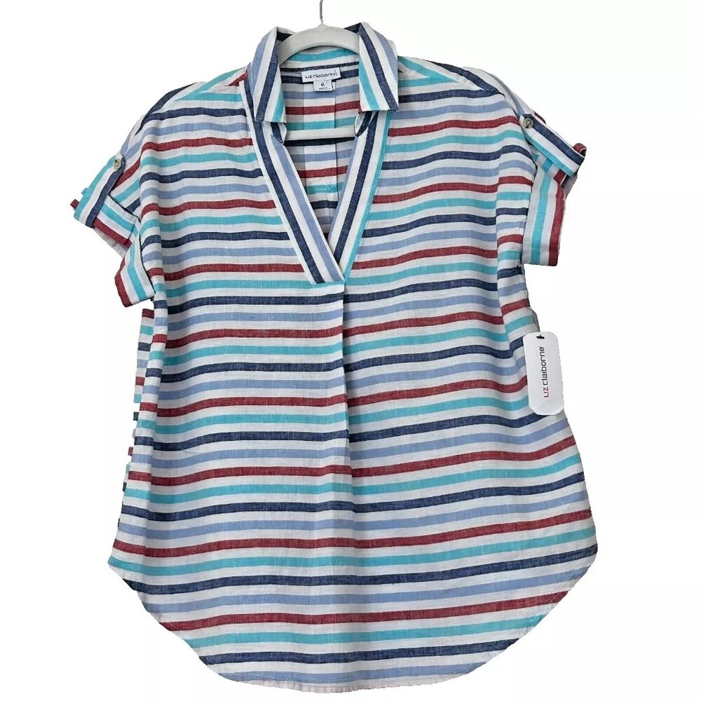 Liz Claiborne V Neck Short Sleeve Blouse size M NWT